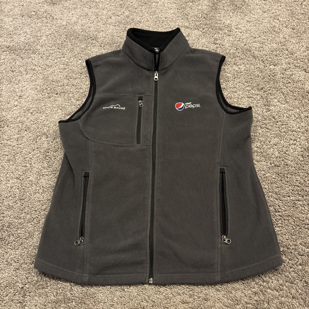 Diet Pepsi Full Zip Up Fleece Vest Eddie Bauer Gray/Black Size Medium M Rare